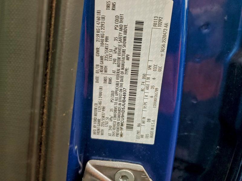 1FMCU9HD5JUB44937 - 2018 FORD ESCAPE SEL Bleu photo 13