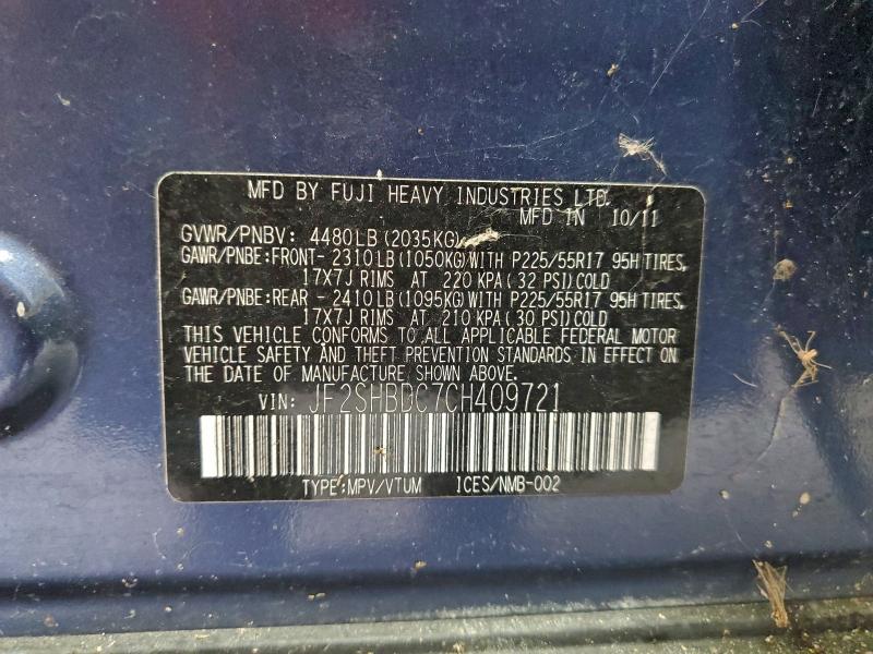 JF2SHBDC7CH409721 - 2012 SUBARU FORESTER 2.5X PREMIUM BLUE photo 13