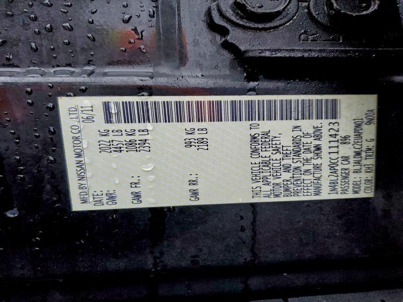 1N4BL2AP0CC111423 - 2012 NISSAN ALTIMA SR შავი ფოტო 12