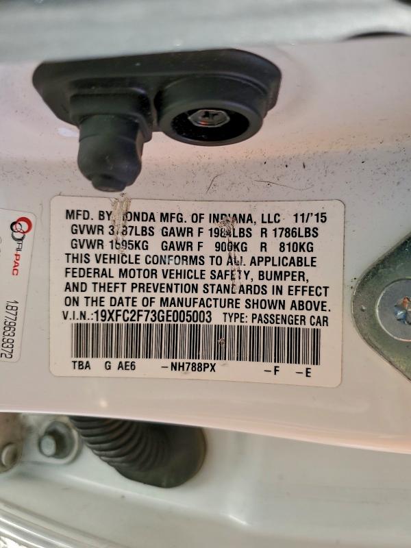 19XFC2F73GE005003 - 2016 HONDA CIVIC EX Ağ foto 12