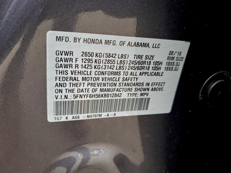 5FNYF6H56KB012842 - 2019 HONDA PILOT EXL Boz foto 13