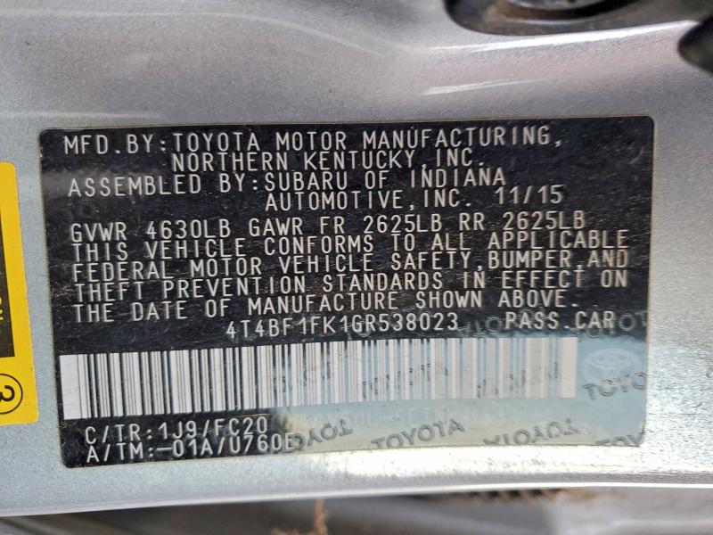 4T4BF1FK1GR538023 - 2016 TOYOTA CAMRY LE SILVER photo 13
