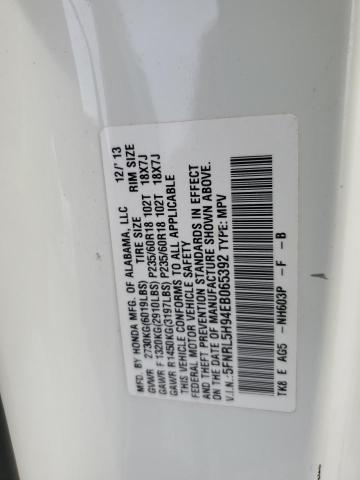 5FNRL5H94EB065392 - 2014 HONDA ODYSSEY TOURING Սպիտակ լուսանկար 13