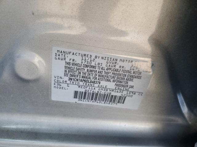 3N1CN7AP6DL848379 - 2013 NISSAN VERSA S GRAY photo 12