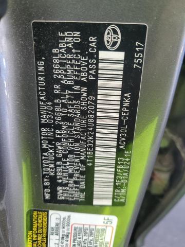 4T1BE32K24U882079 - 2004 TOYOTA CAMRY LE ნაცრისფერი ფოტო 12