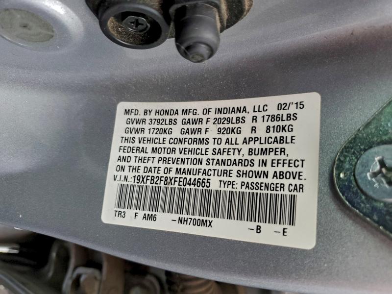 19XFB2F8XFE044665 - 2015 HONDA CIVIC EX SILVER photo 12