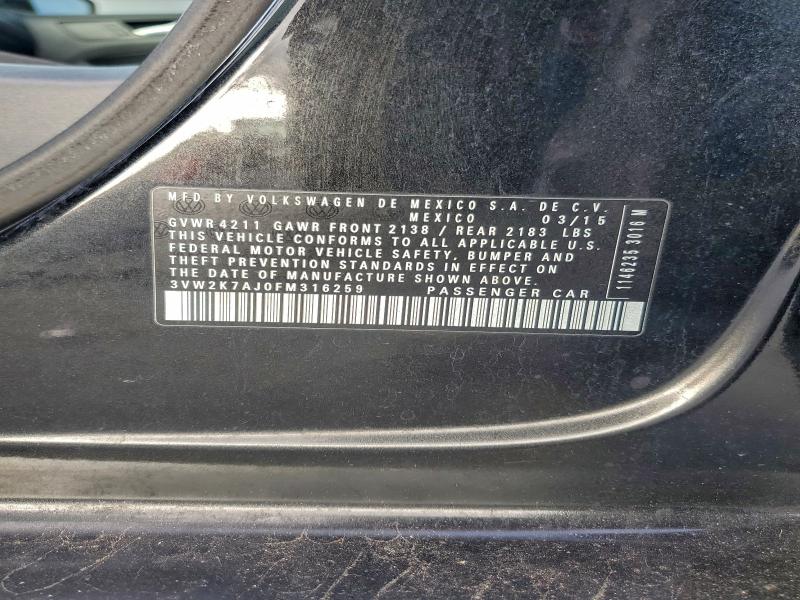 3VW2K7AJ0FM316259 - 2015 VOLKSWAGEN JETTA BASE BLACK photo 12