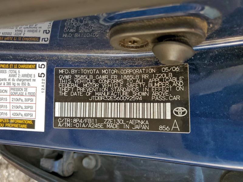 JTDBR32E560092594 - 2006 TOYOTA COROLLA CE BLUE photo 12