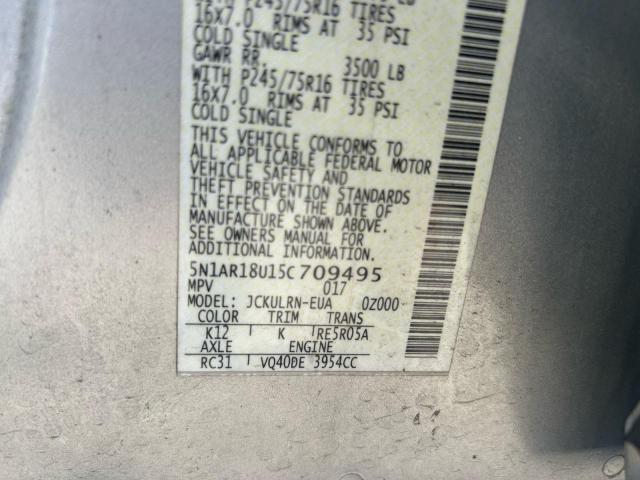 5N1AR18U15C709495 - 2005 NISSAN PATHFINDER LE SILVER photo 10