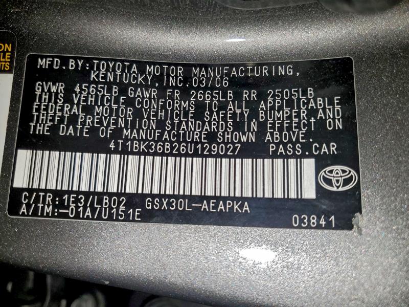 4T1BK36B26U129027 - 2006 TOYOTA AVALON XL GRAY photo 12