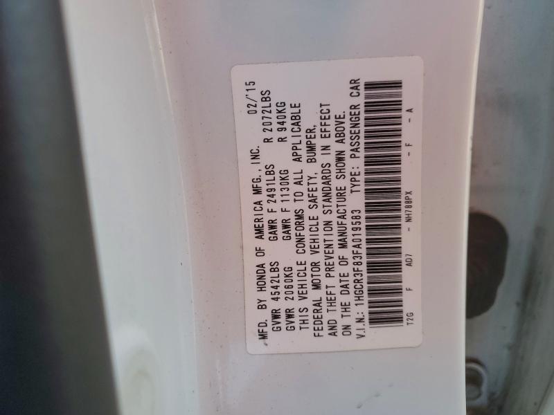 1HGCR3F83FA019583 - 2015 HONDA ACCORD EXL WHITE photo 13