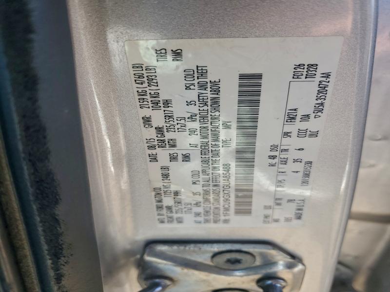 1FMCU9GX7GUA85488 - 2016 FORD ESCAPE SE SILVER photo 12