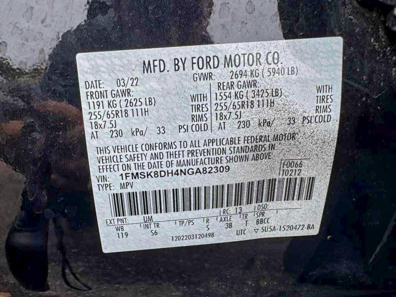 1FMSK8DH4NGA82309 - 2022 FORD EXPLORER XLT BLACK photo 10