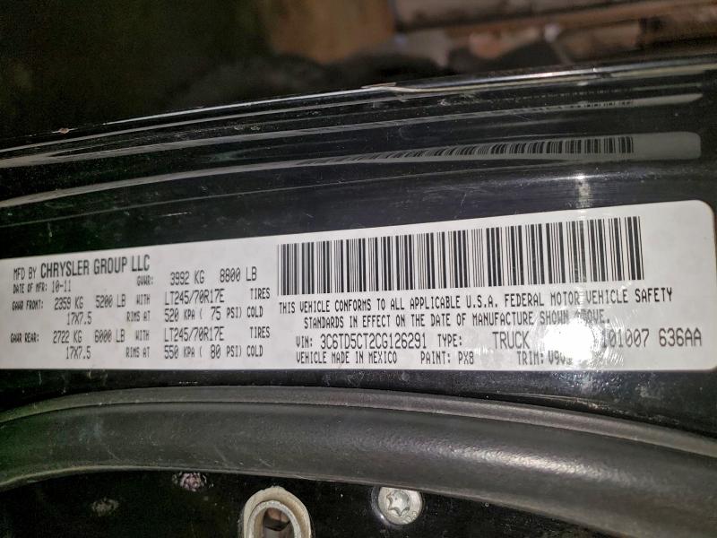 3C6TD5CT2CG126291 - 2012 DODGE RAM 2500 ST 黑色 照片 12