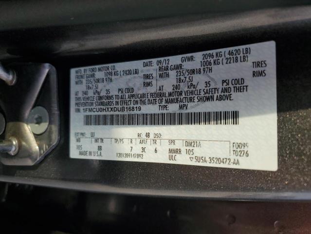 1FMCU0HXXDUB16819 - 2013 FORD ESCAPE SEL 灰色 照片 13