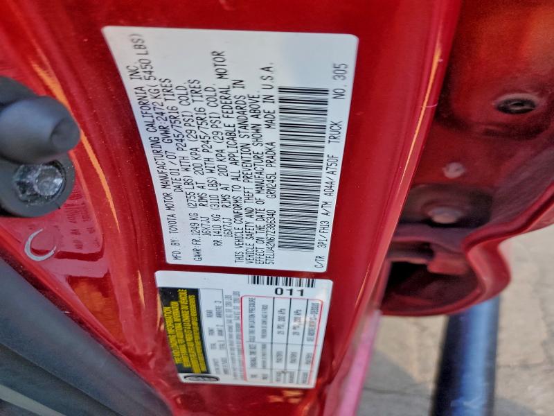 5TELU42N67Z386340 - 2007 TOYOTA TACOMA DOUBLE CAB RED photo 12