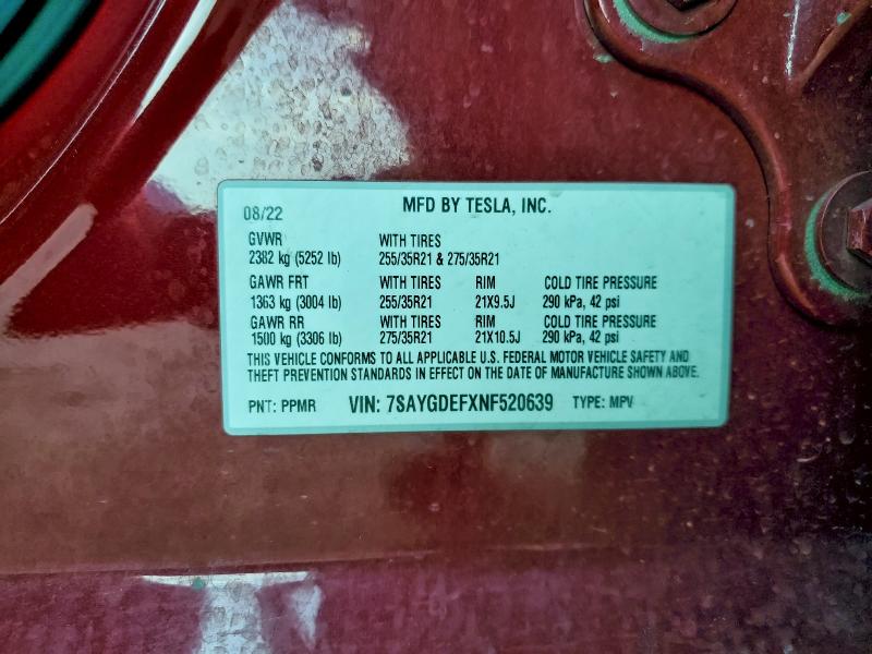 7SAYGDEFXNF520639 - 2022 TESLA MODEL Y 红色 照片 14