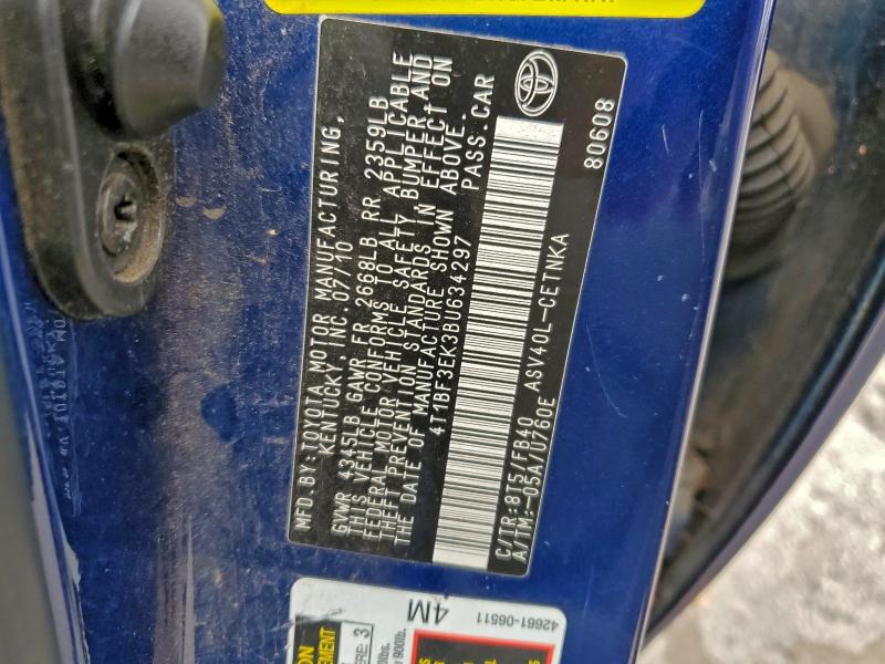 4T1BF3EK3BU634297 - 2011 TOYOTA CAMRY BASE BLUE photo 12