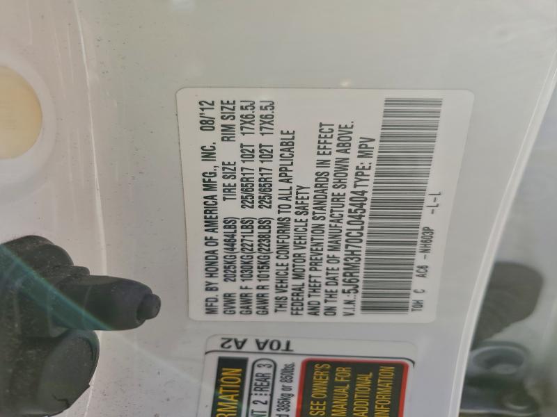 5J6RM3H70CL045404 - 2012 HONDA CR-V EXL WHITE photo 14