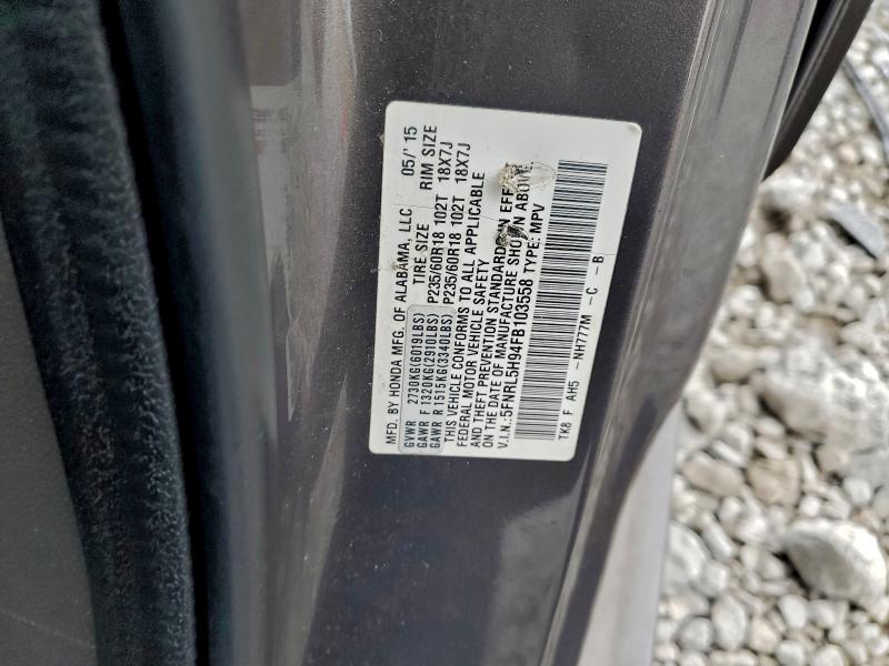 5FNRL5H94FB103558 - 2015 HONDA ODYSSEY TOURING GRAY photo 14