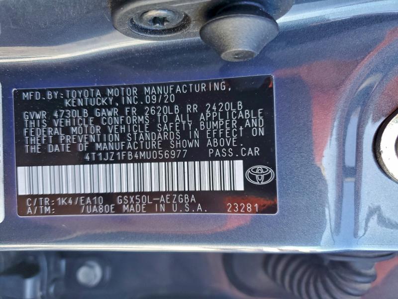 4T1JZ1FB4MU056977 - 2021 TOYOTA AVALON XLE ნაცრისფერი ფოტო 13