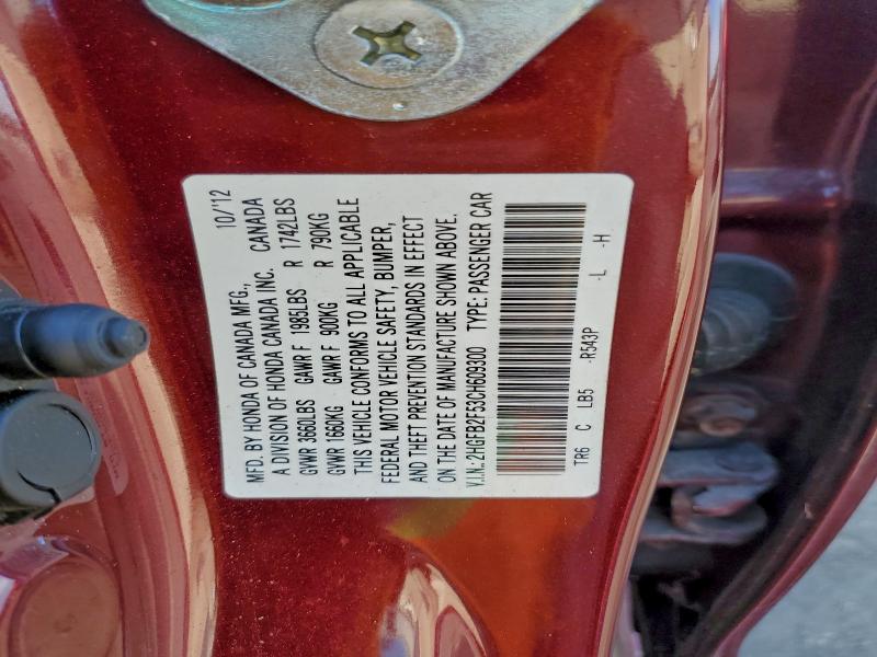 2HGFB2F53CH609300 - 2012 HONDA CIVIC LX RED photo 12