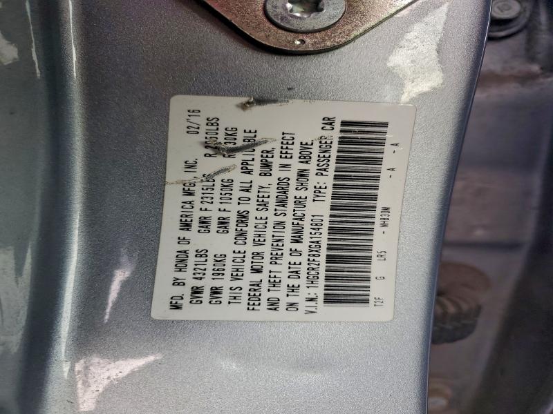 1HGCR2F8XGA154801 - 2016 HONDA ACCORD EXL ვერცხლისფერი ფოტო 12