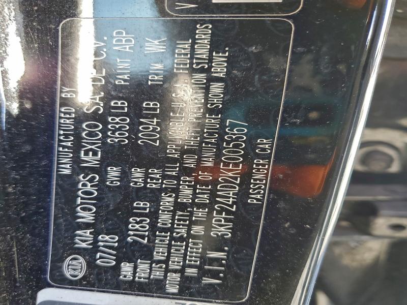 3KPF24AD2KE005367 - 2019 KIA FORTE FE Սև լուսանկար 12