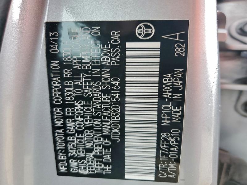 JTDKDTB32D1541640 - 2013 TOYOTA PRIUS C ვერცხლისფერი ფოტო 12