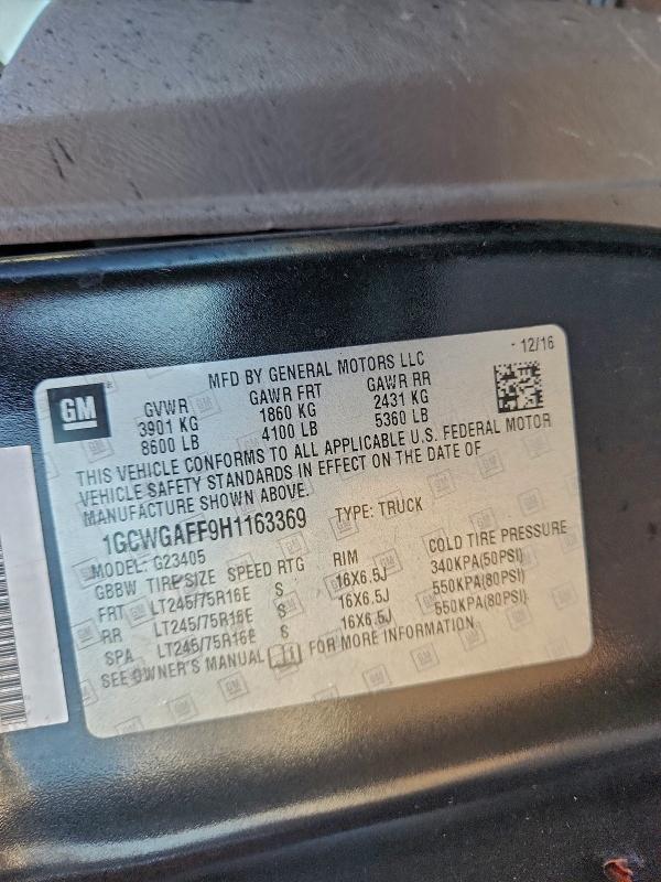 1GCWGAFF9H1163369 - 2017 CHEVROLET EXPRESS G2 შავი ფოტო 13