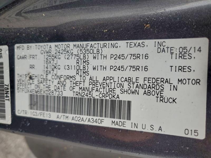 5TFUX4EN6EX028733 - 2014 TOYOTA TACOMA ACCESS CAB Gris foto 12