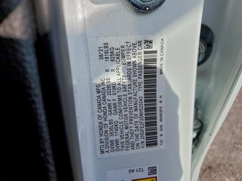 2HGFE2F25NH525043 - 2022 HONDA CIVIC LX Белый фото 12