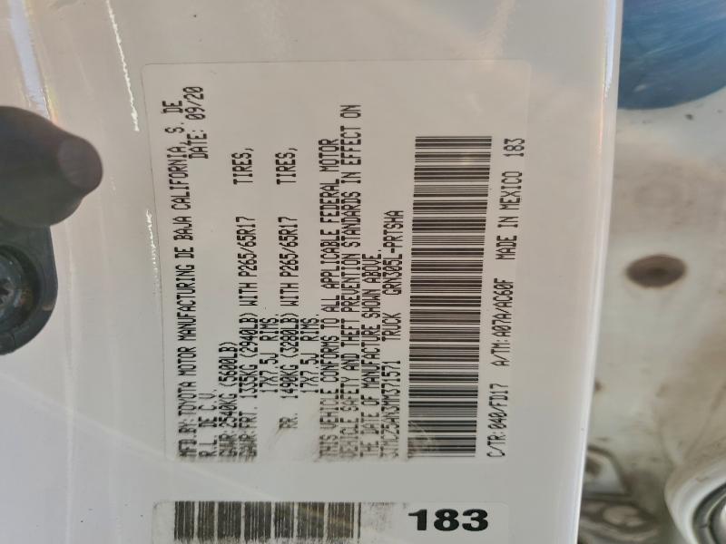 3TMCZ5AN3MM371571 - 2021 TOYOTA TACOMA DOUBLE CAB 白色 照片 12