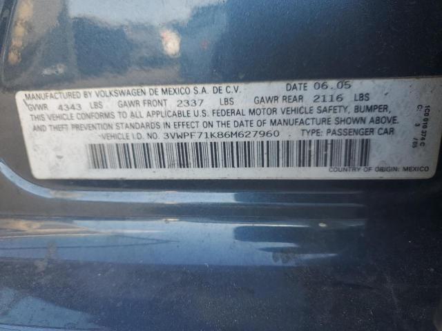 3VWPF71K86M627960 - 2006 VOLKSWAGEN JETTA VALUE BLUE photo 12