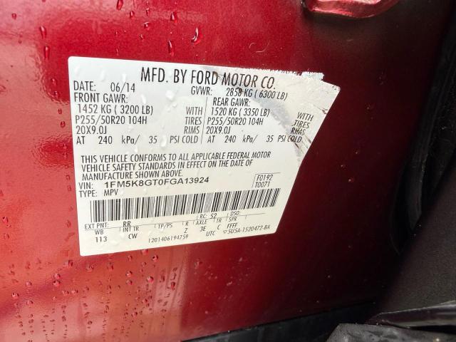 1FM5K8GT0FGA13924 - 2015 FORD EXPLORER SPORT RED photo 10