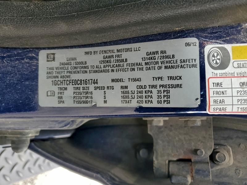 1GCHTCFE0C8161744 - 2012 CHEVROLET COLORADO LT BLUE photo 12