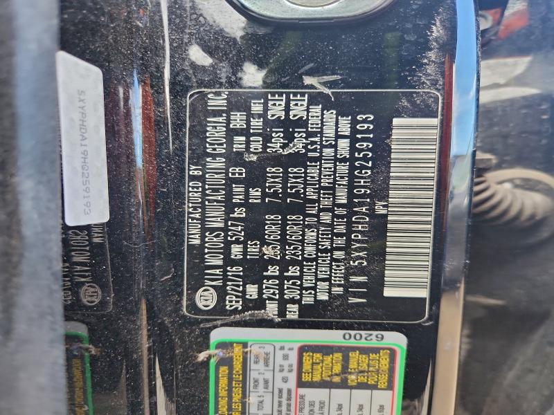 5XYPHDA19HG259193 - 2017 KIA SORENTO EX შავი ფოტო 13