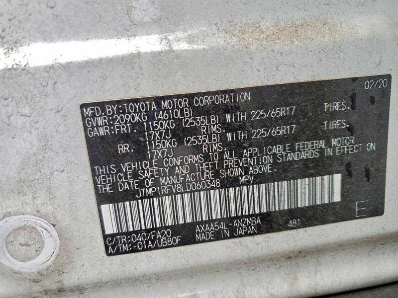 JTMP1RFV8LD060348 - 2020 TOYOTA RAV4 XLE WHITE photo 13