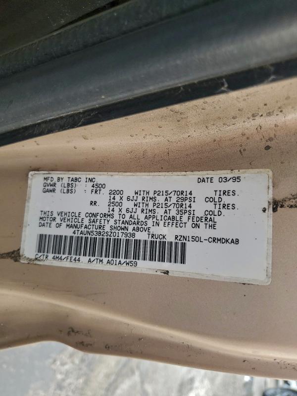 4TAUN53B2SZ017938 - 1995 TOYOTA TACOMA XTRACAB ოქროსფერი ფოტო 12