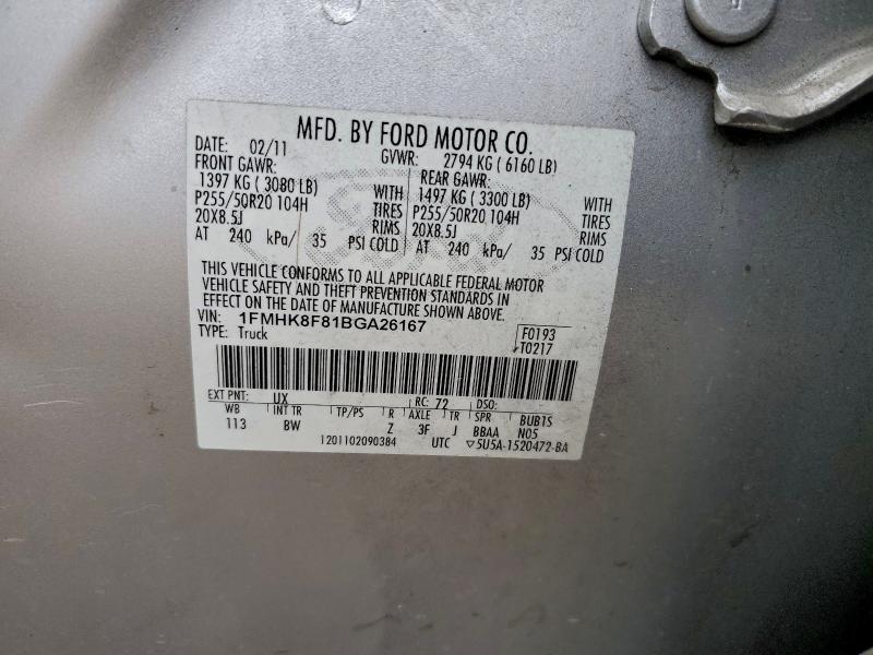 1FMHK8F81BGA26167 - 2011 FORD EXPLORER LIMITED Silber Foto 13