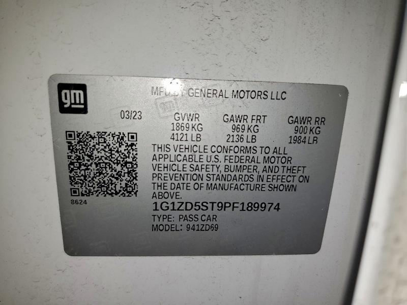 1G1ZD5ST9PF189974 - 2023 CHEVROLET MALIBU LT WHITE photo 12