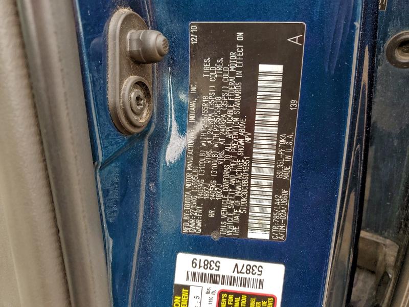 5TDDK3DC8BS016951 - 2011 TOYOTA SIENNA XLE ლურჯი ფოტო 13