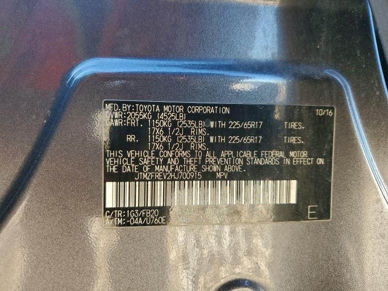 JTMZFREV2HJ700915 - 2017 TOYOTA RAV4 LE GRAY photo 14