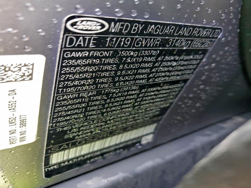 SALGS2RU8LA589977 - 2020 LAND ROVER RANGE ROVE HSE GRAY photo 13