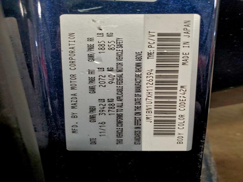 JM1BN1U7XH1126394 - 2017 MAZDA 3 SPORT BLUE photo 12