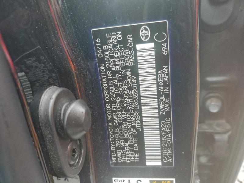 JTDKBRFUXG3520149 - 2016 TOYOTA PRIUS Қара фото 12