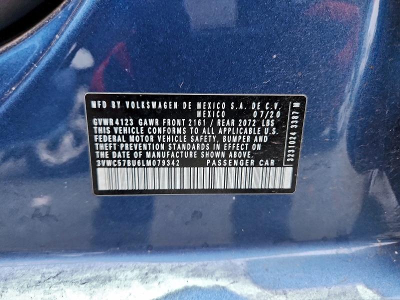 3VWC57BU6LM079342 - 2020 VOLKSWAGEN JETTA S BLUE photo 12