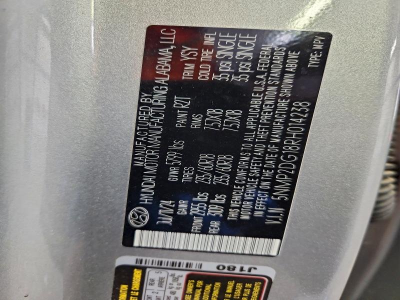 5NMP2DG18RH014238 - 2024 HYUNDAI SANTA FE SEL Plata foto 13