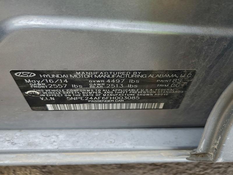 5NPE24AF6FH003085 - 2015 HYUNDAI SONATA SE 银色 照片 12