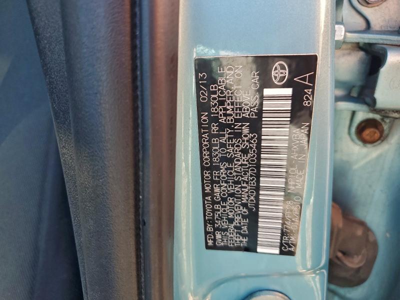 JTDKDTB37D1035463 - 2013 TOYOTA PRIUS C 青色 照片 12